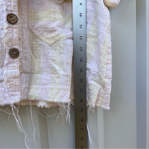 FREE PEOPLE Top Linen Woven Away at Sea Stripe Top Small S boxy Knit - Picture 9 of 12